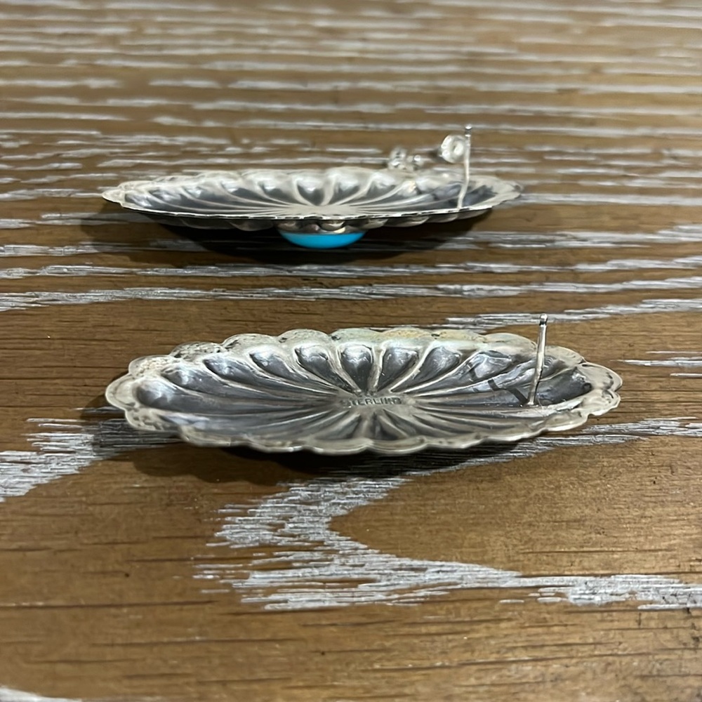 Navajo Handmade Turquoise Concho Earrings - Picture 4 of 8
